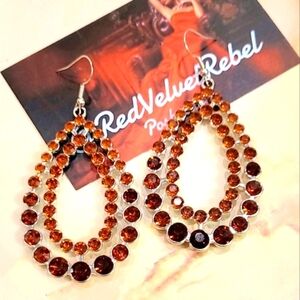 Vintage Style Teardrop Orange Topaz Silver Drop Earrings